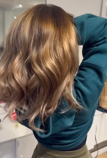 Hand-painted balayage client result at Bodza Beauty Hair Studio in Burnaby