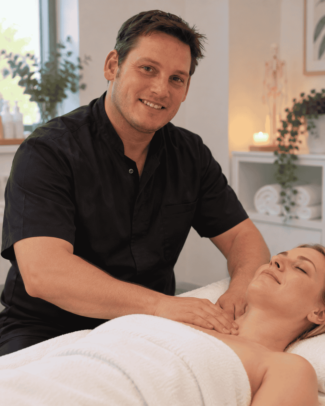 Charlton Botha manual lymphatic drainage on a patient in his professional treatment room in Pretoria East
