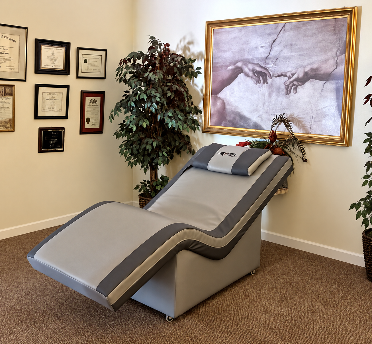 BEMER therapy lounger in the treatment room at West End Chiropractic in St. Louis