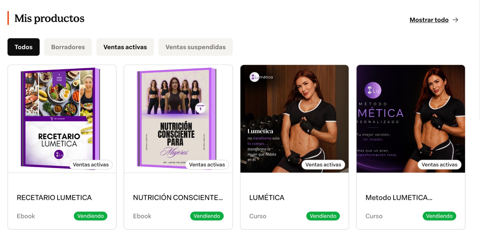 Productos digitales de Lumética creados e implementados en Hotmart
