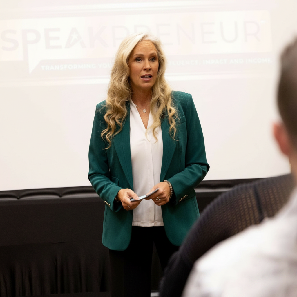 Lesley Nicole speaking on stage