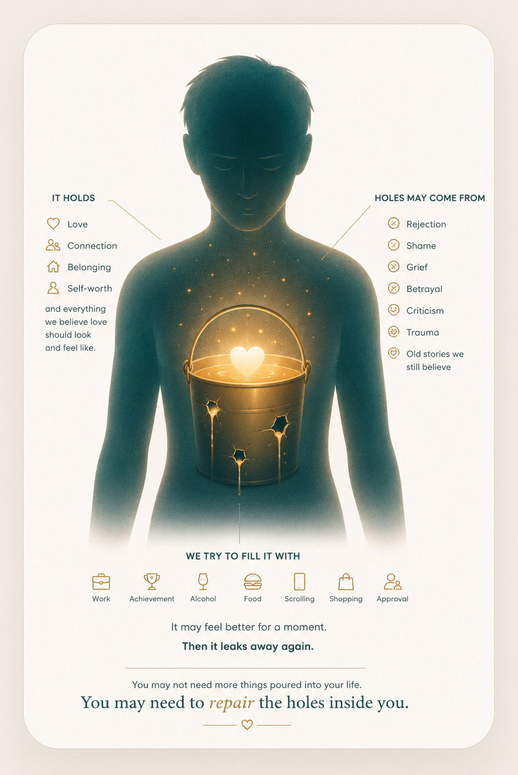 The Bucket Within showing love, connection, belonging and self-worth held inside us