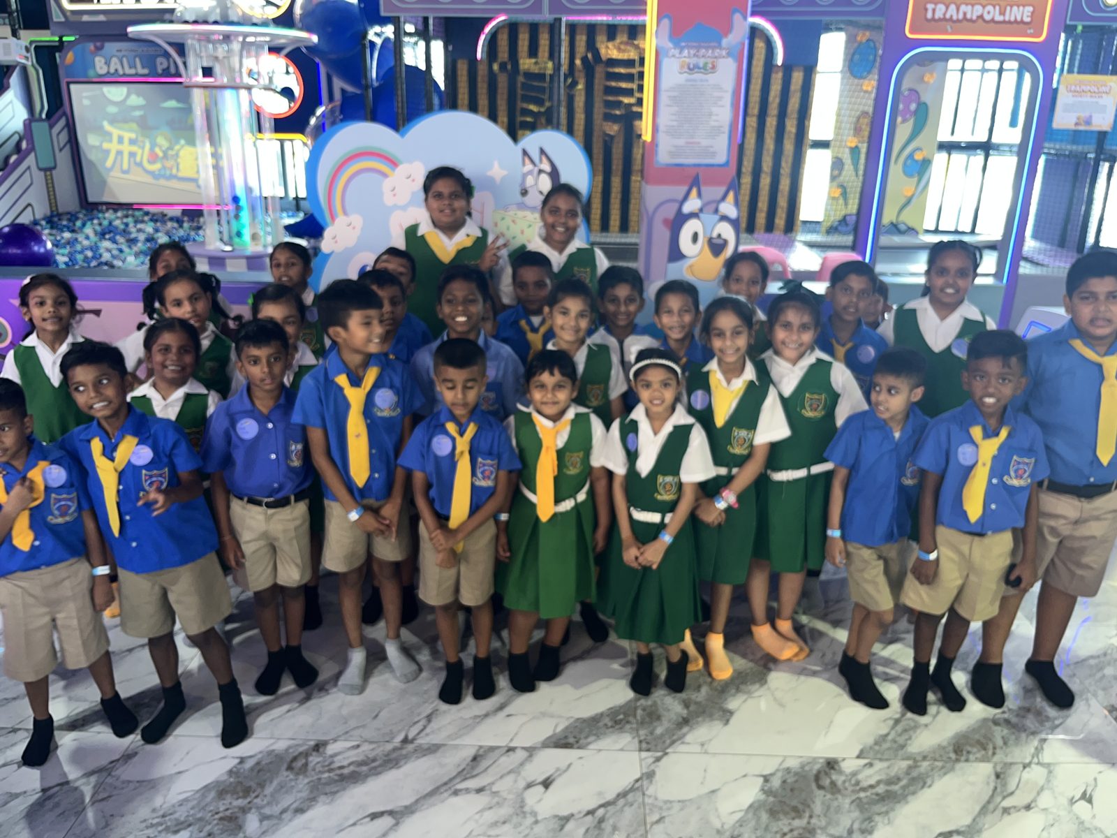 School group enjoying the play park