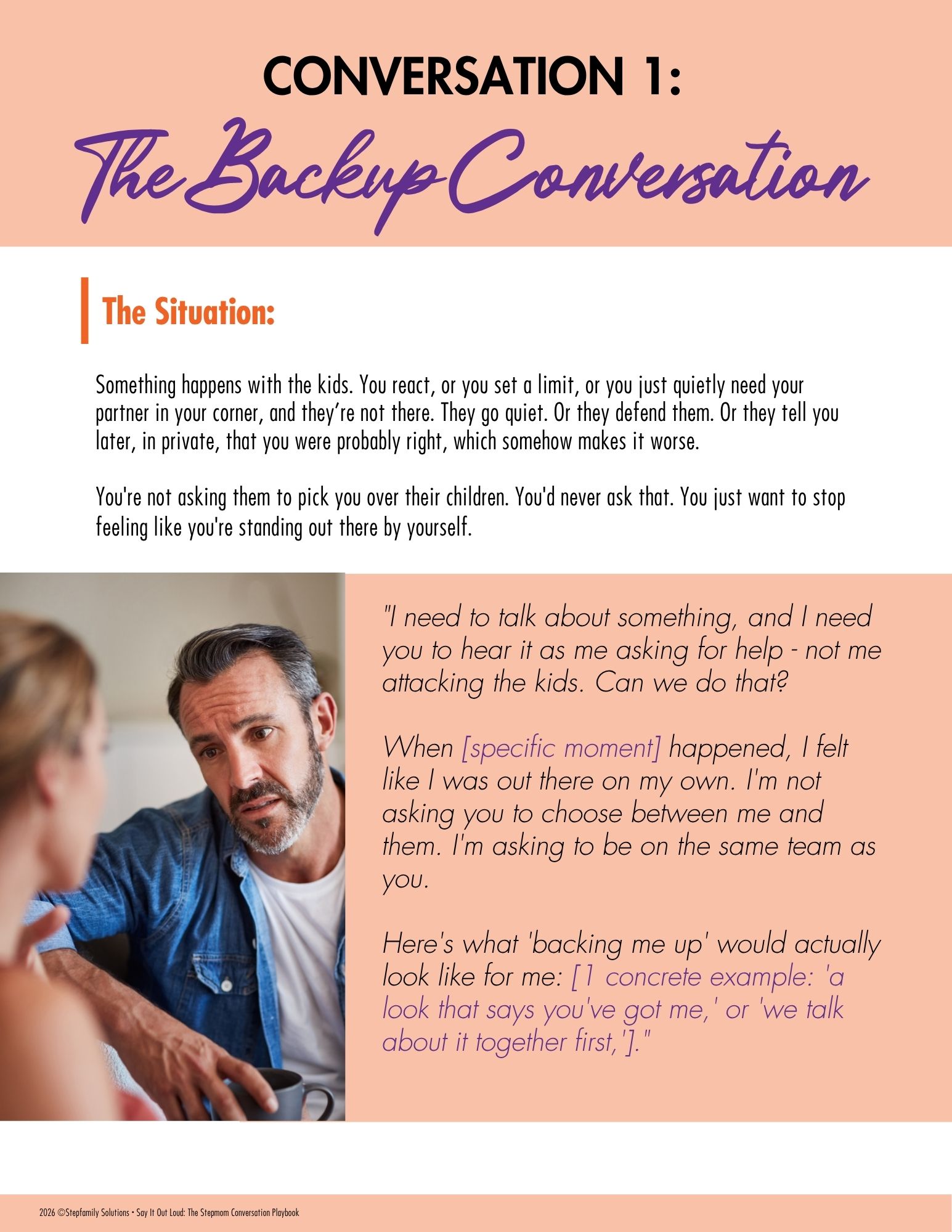 Say It Out Loud sample page: The Backup Conversation