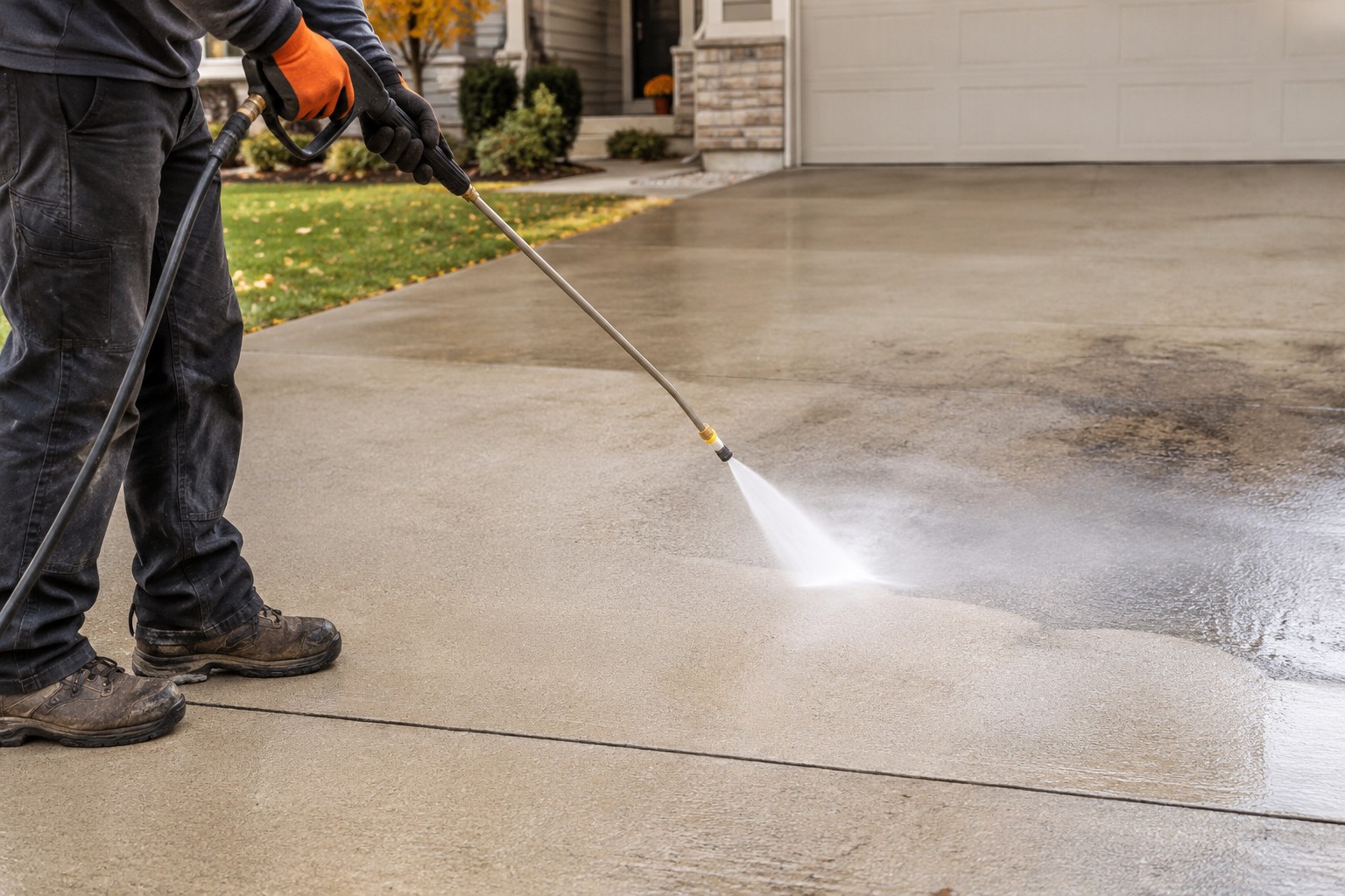 Illustration of driveway pressure washing
