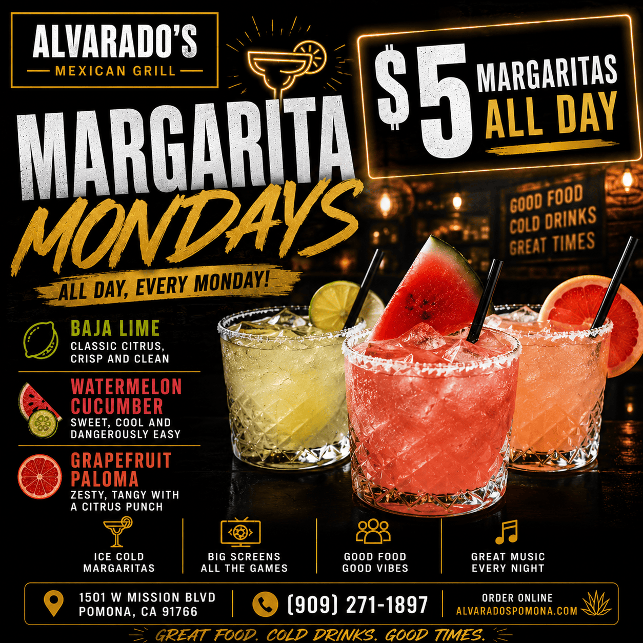 Refreshing watermelon cucumber margarita for Margarita Monday at Alvarado's