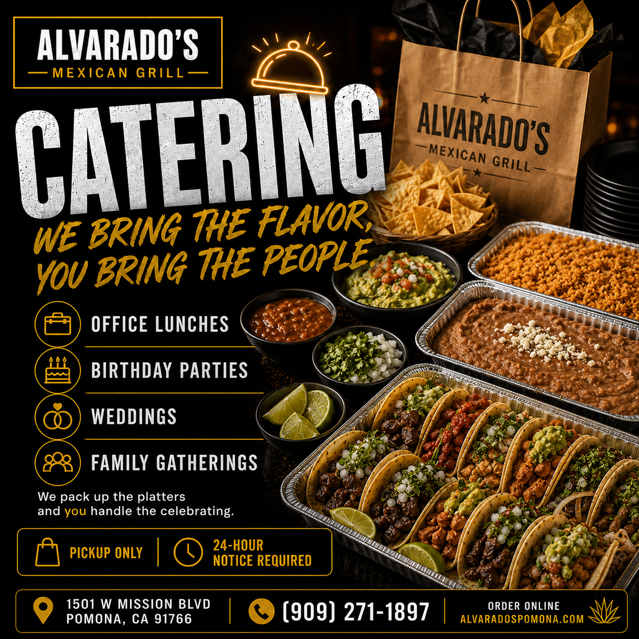 Alvarado's catering platter spread for a party of 20