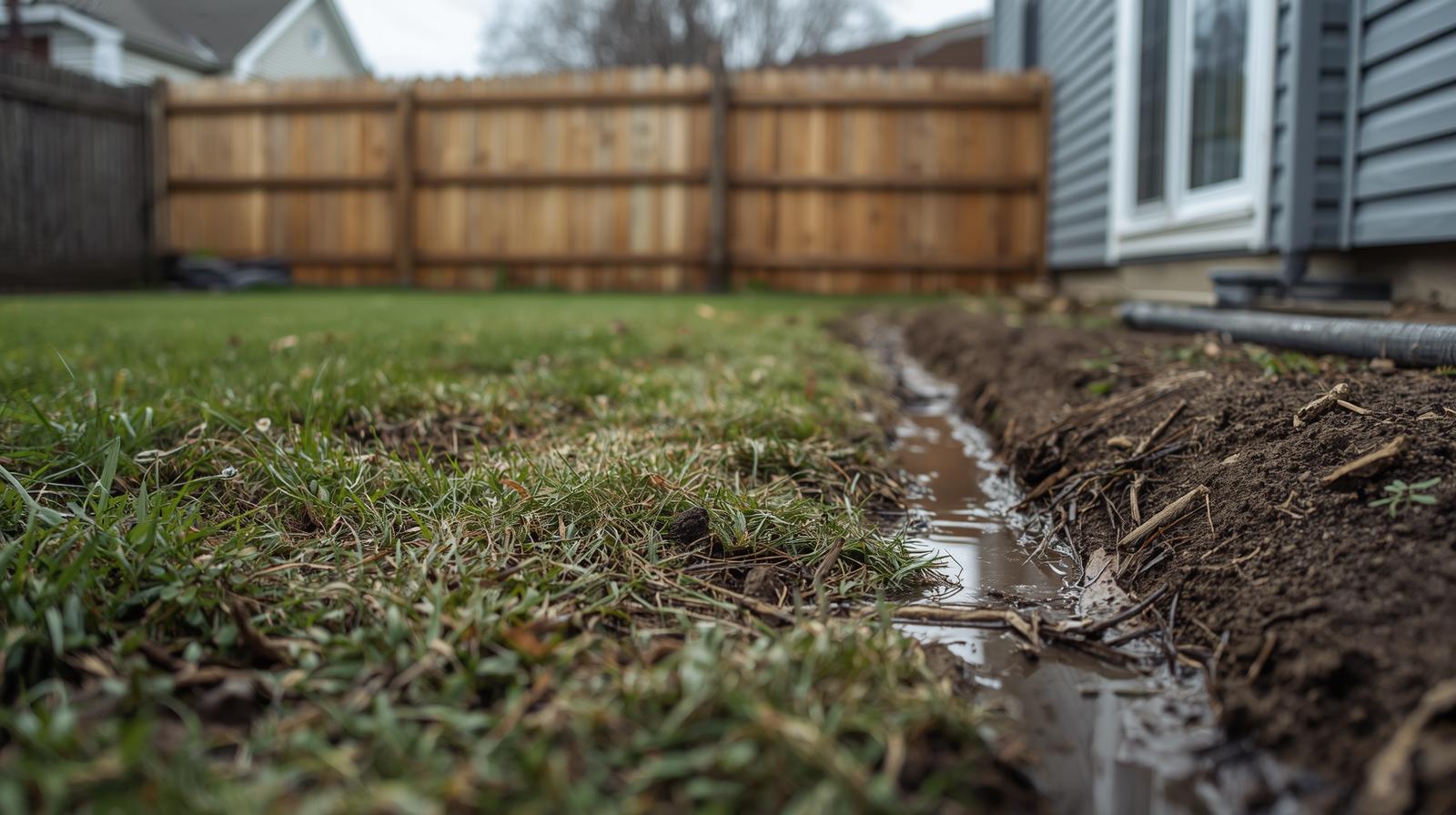 Yard drainage solution protecting a residential fence in Rockford, IL from water damage