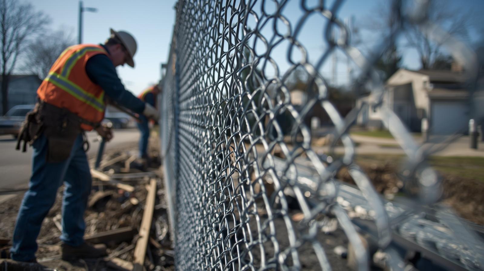 Chain link fence installation in Rockford IL surrounding residential property.