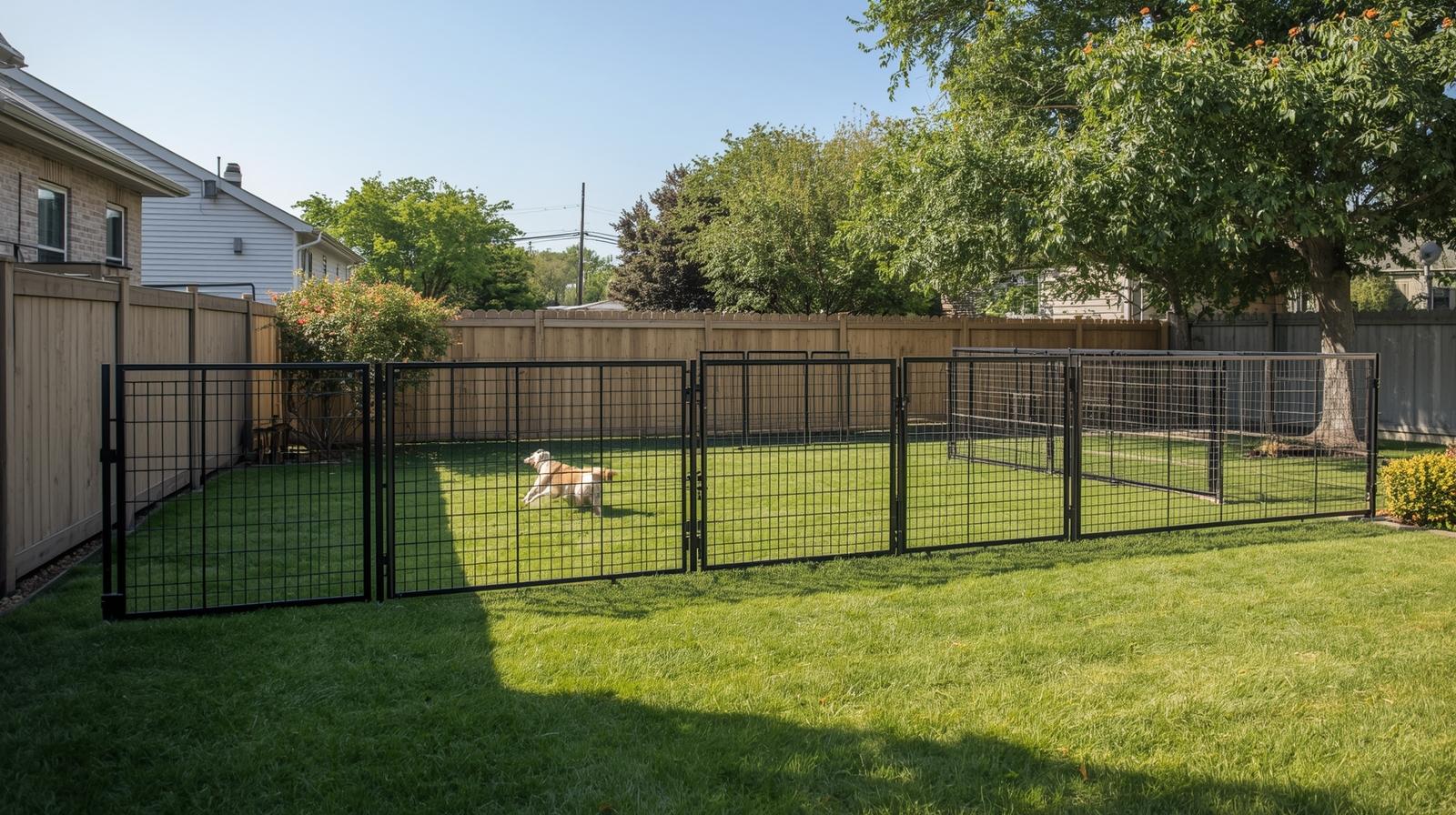 Residential pet containment fence in Roscoe IL backyard designed for dog safety. Residential pet containment fence in Roscoe IL backyard designed for dog safety.