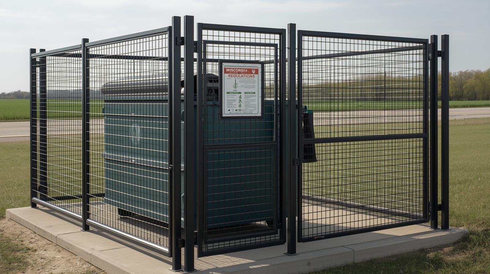 Commercial dumpster enclosure fence in Wisconsin meeting local code requirements.