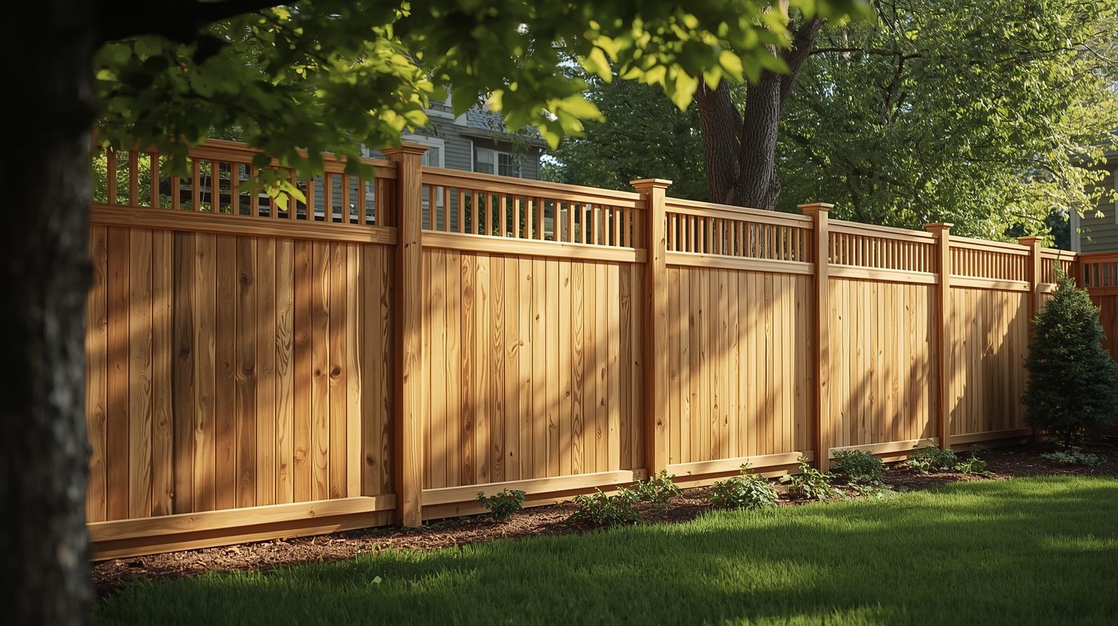 Residential backyard privacy fence in Rockford IL featuring wood privacy fencing.