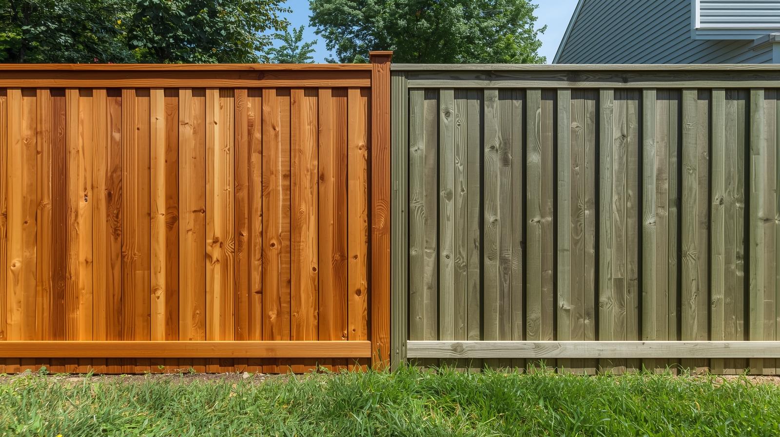 Cedar and pressure-treated wood fence installation comparison in Rockford IL backyard.