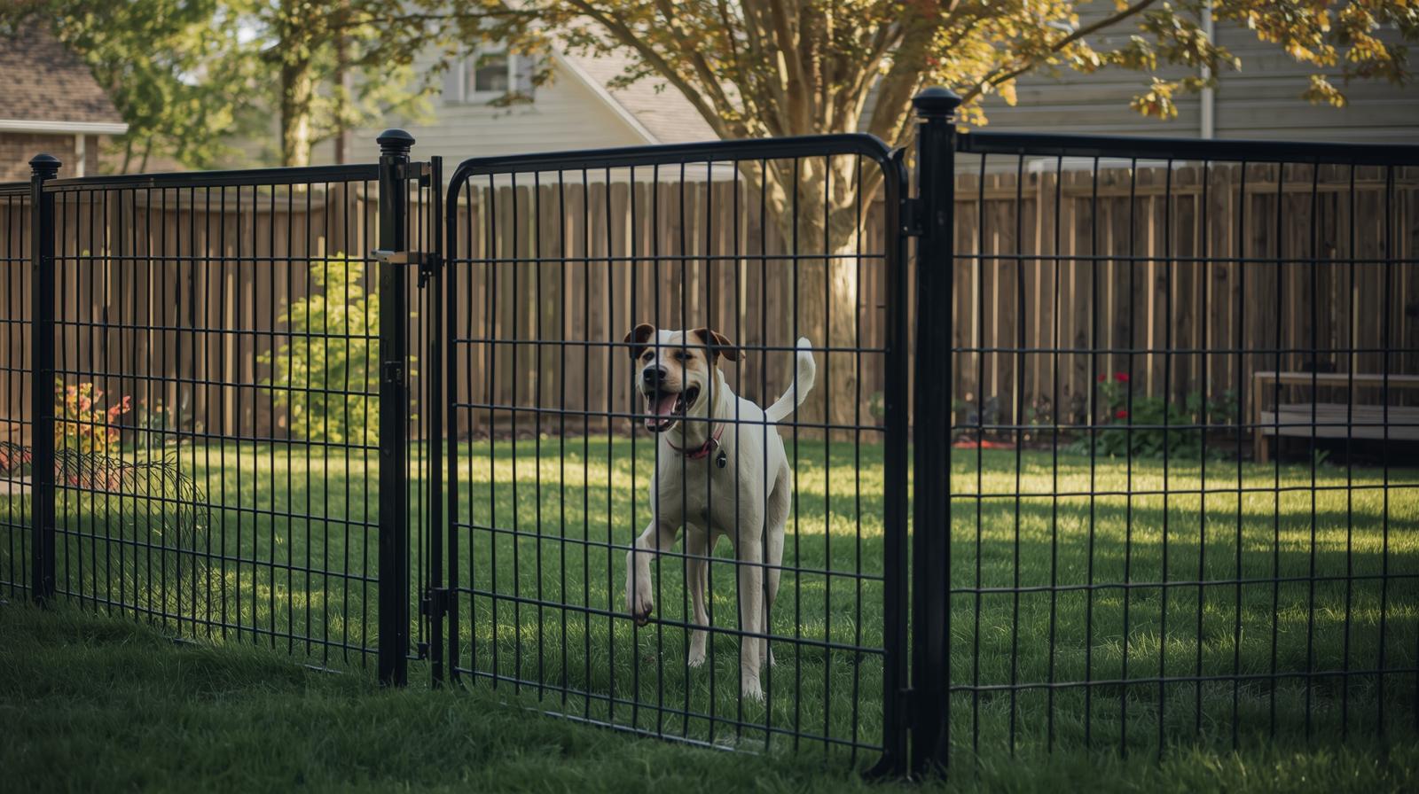 Backyard dog running safely inside fenced yard in Rockford IL. Backyard dog running safely inside fenced yard in Rockford IL.