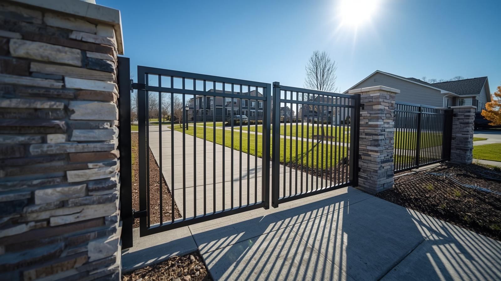 Residential driveway gate installation in Rockford IL with metal gate.