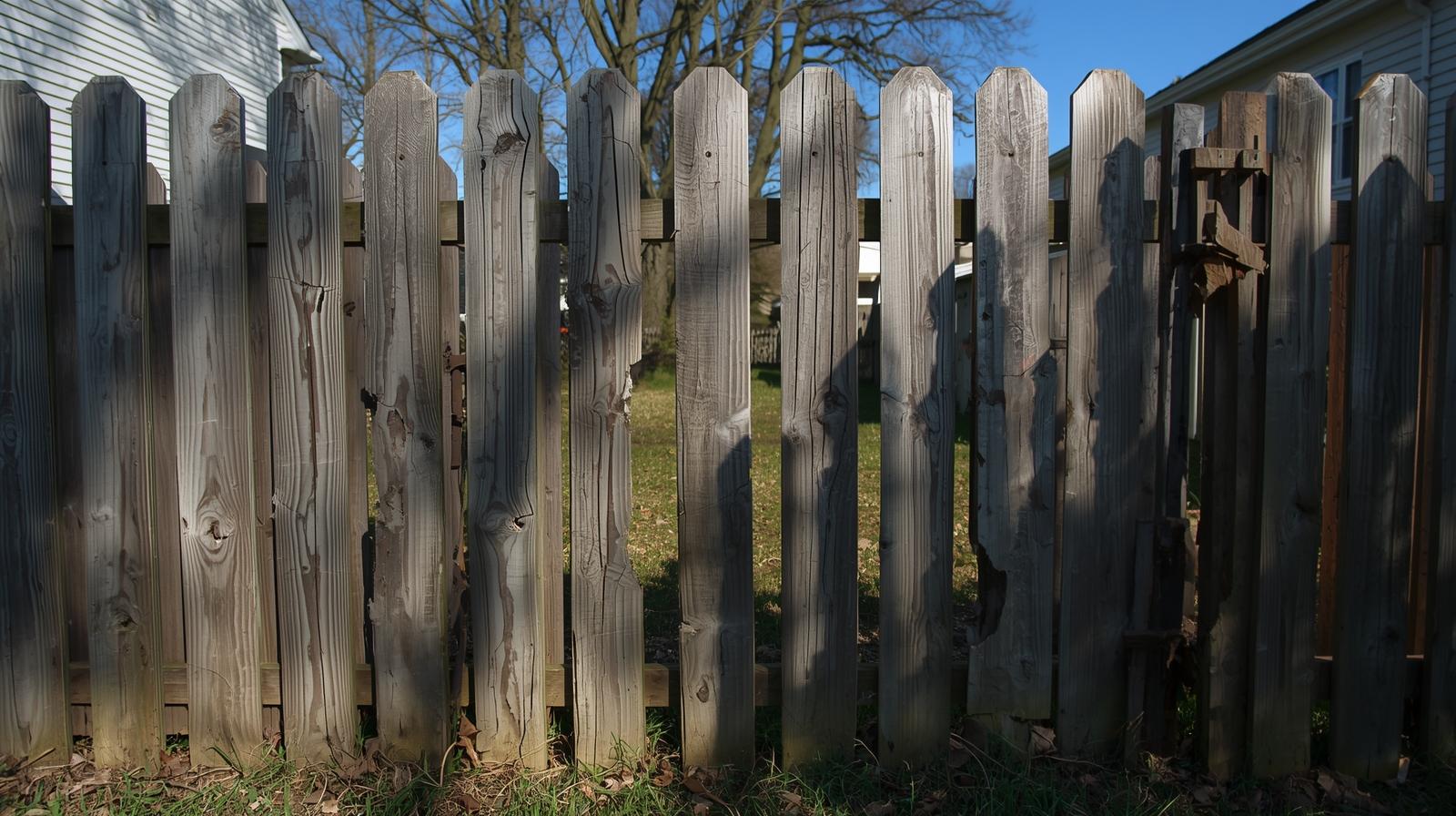 Fence repair in Rockford IL fixing leaning wood fence posts and damaged gate.