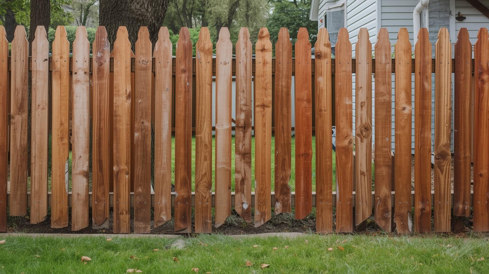 Fence repair project in Loves Park IL fixing damaged wood fence and leaning posts.