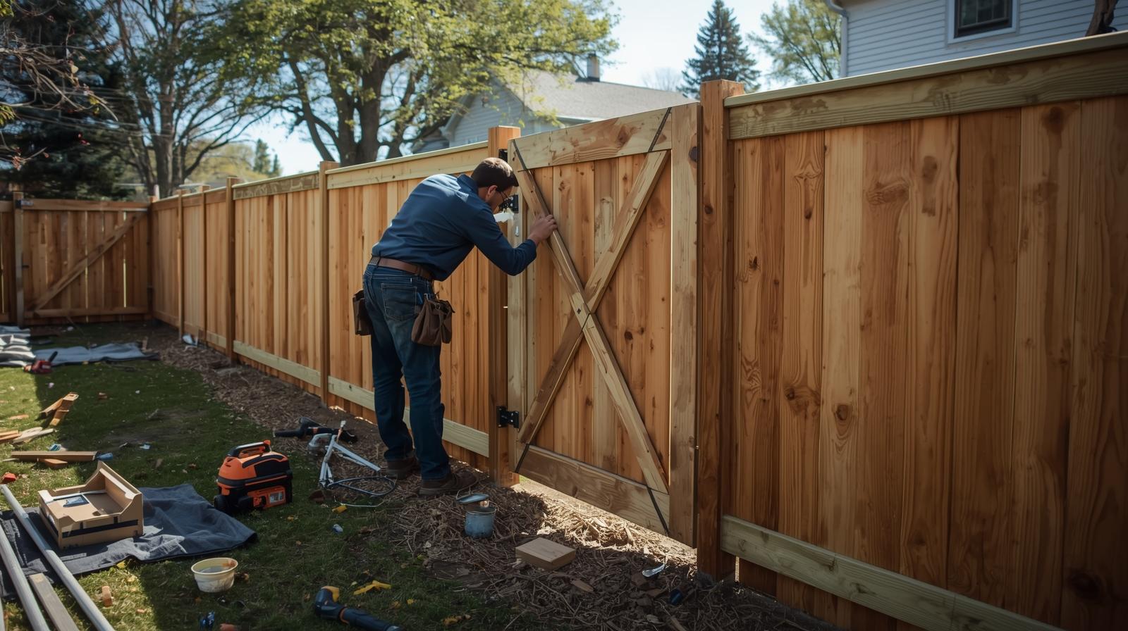 Fence repair in Rockton IL fixing leaning fence and sagging gate.