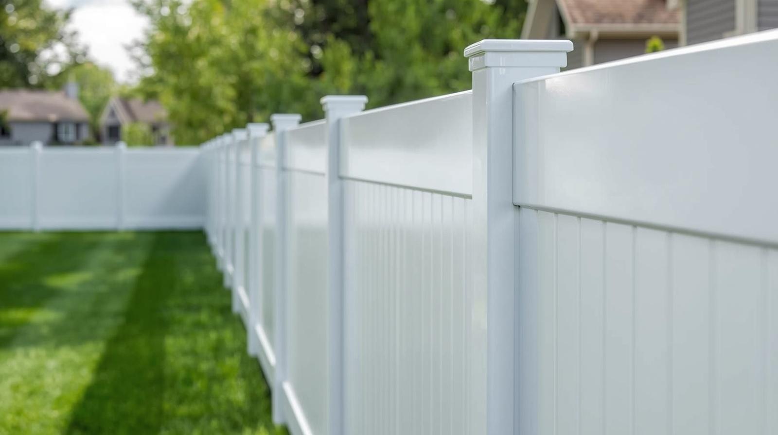 Vinyl privacy fence installed in Rockford IL backyard.
