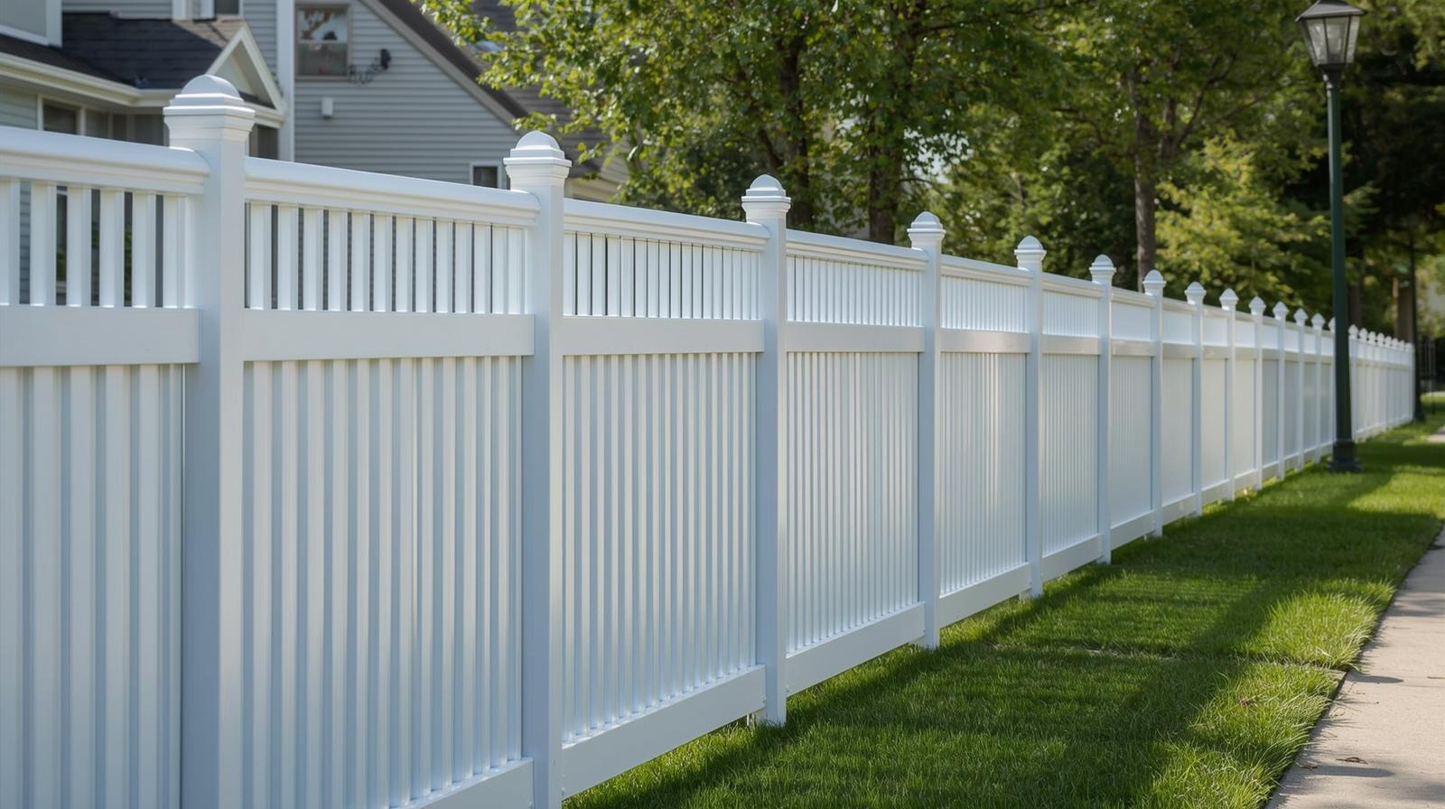 Vinyl privacy fence installed in Rockford IL backyard with clean modern design.