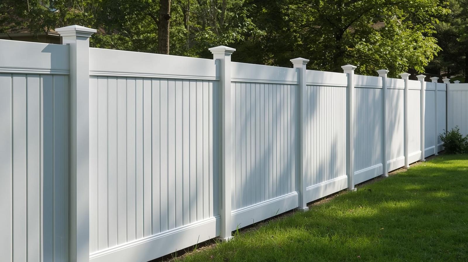 Vinyl privacy fence installed in Loves Park IL backyard.