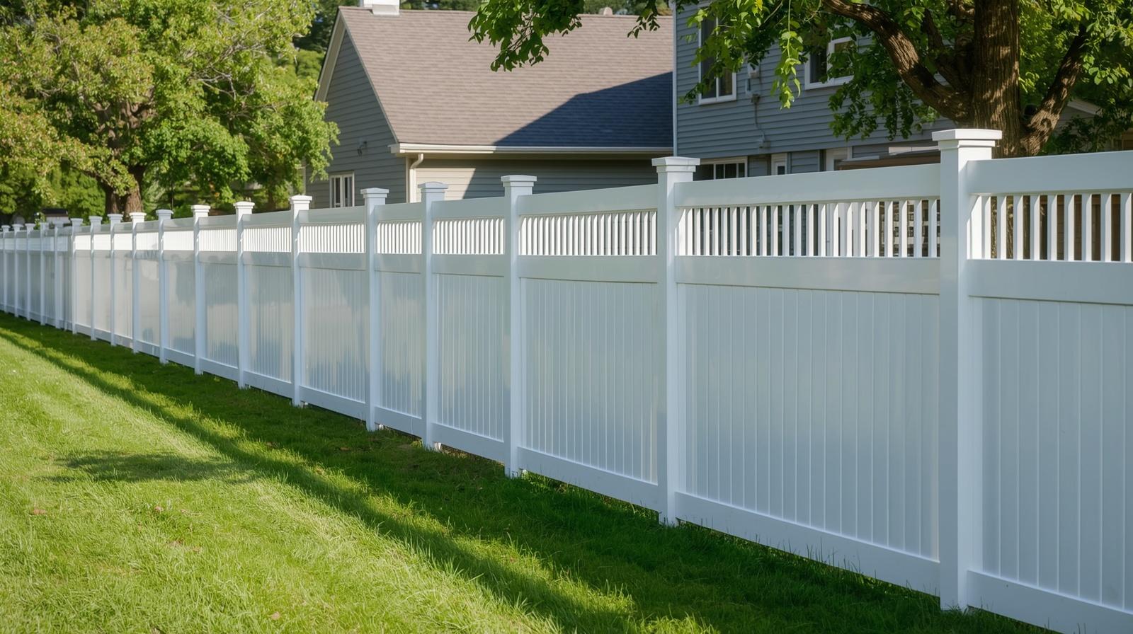 Vinyl privacy fence installed in Loves Park IL residential backyard. Vinyl privacy fence installed in Loves Park IL residential backyard.