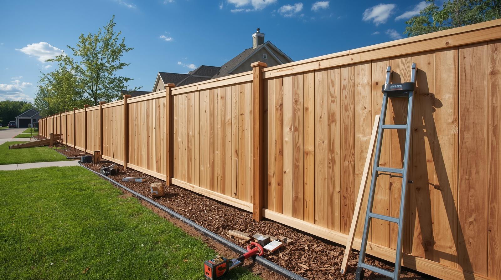Residential fence installation in Huntley IL backyard with new fence.