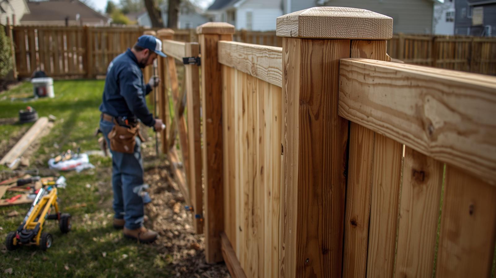 Fence repair in DeKalb IL fixing leaning posts and damaged panels.