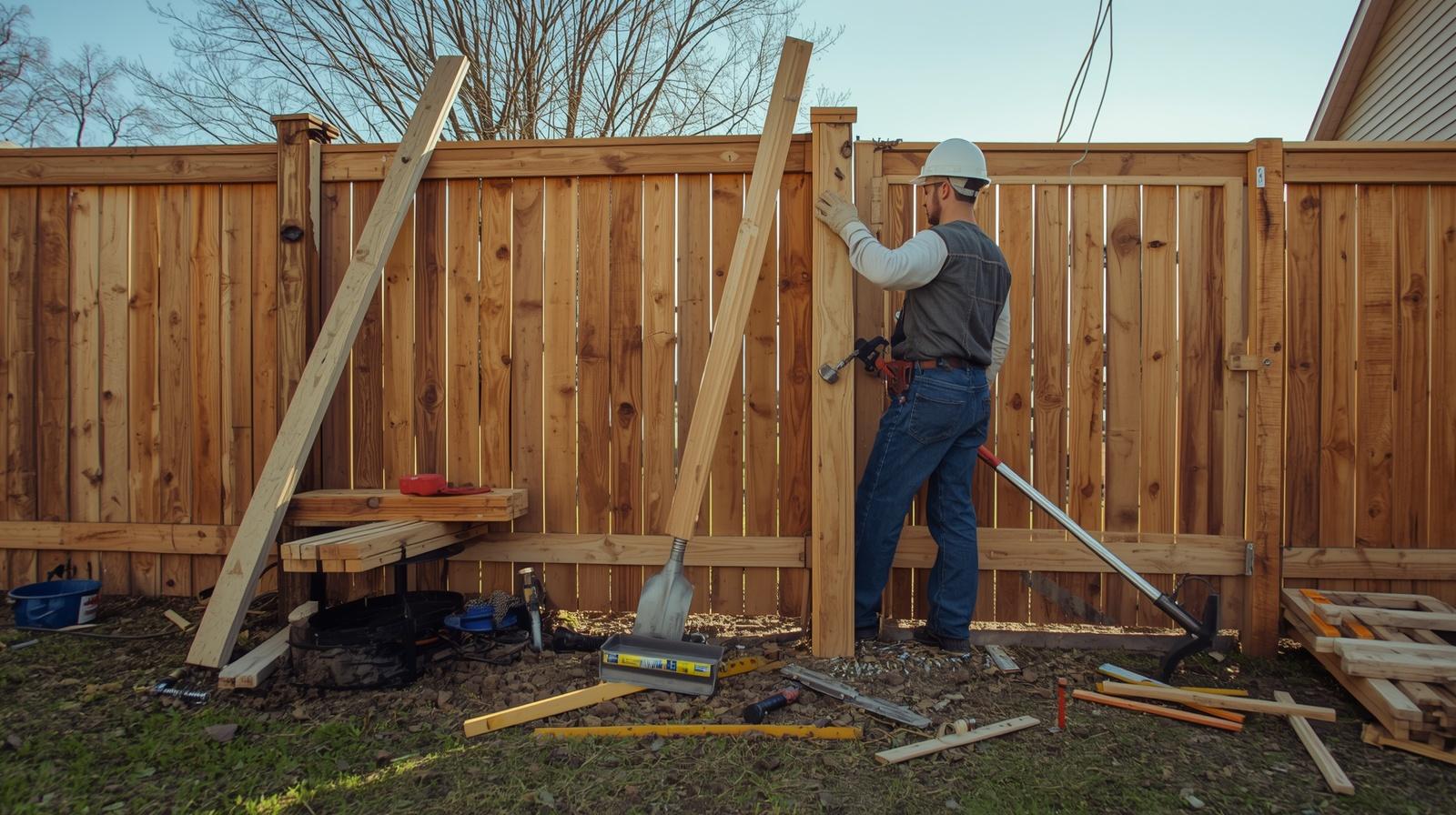 Fence repair in Marengo IL fixing leaning posts, rust, and damaged panels.