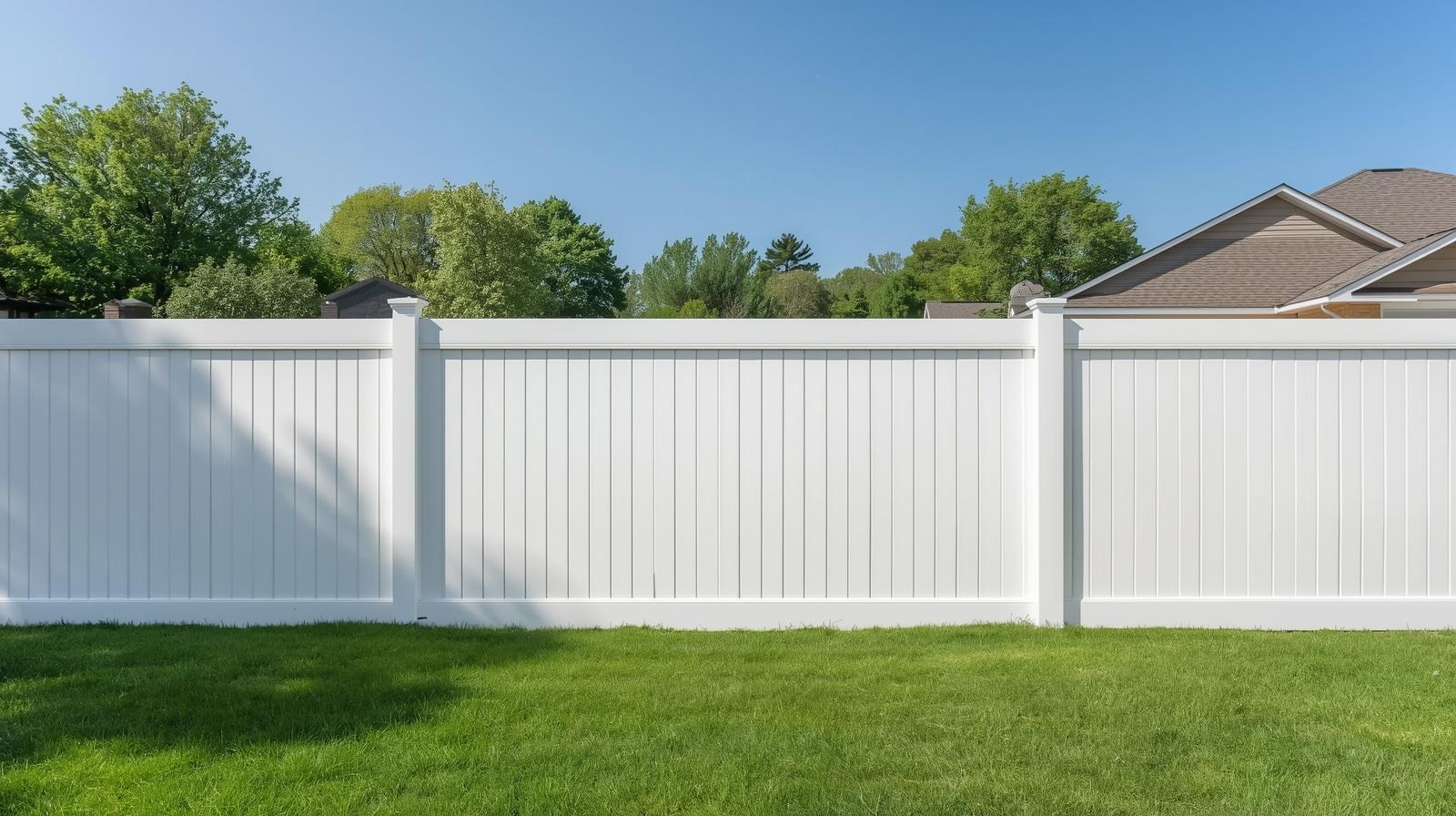 Vinyl fence installed in residential yard in Rockton IL.