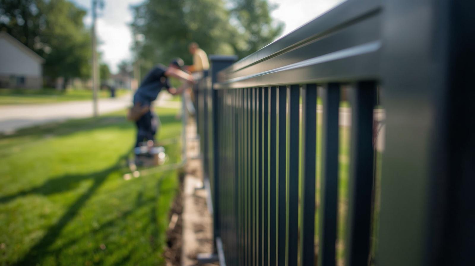 Black aluminum fence installed around residential property in Lake Carroll IL.