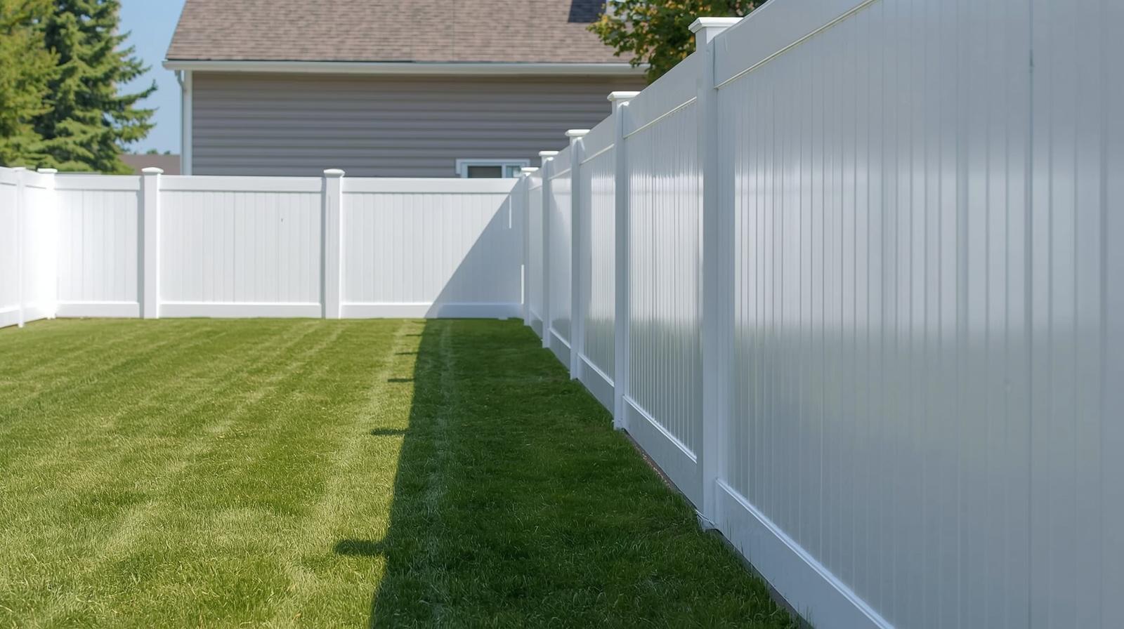 Vinyl fence installed in residential yard in Mount Carroll IL.