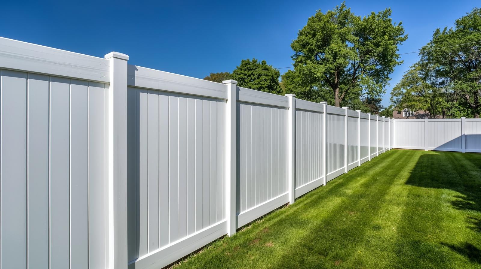 Vinyl fence installed in residential yard in Mount Carroll IL.
