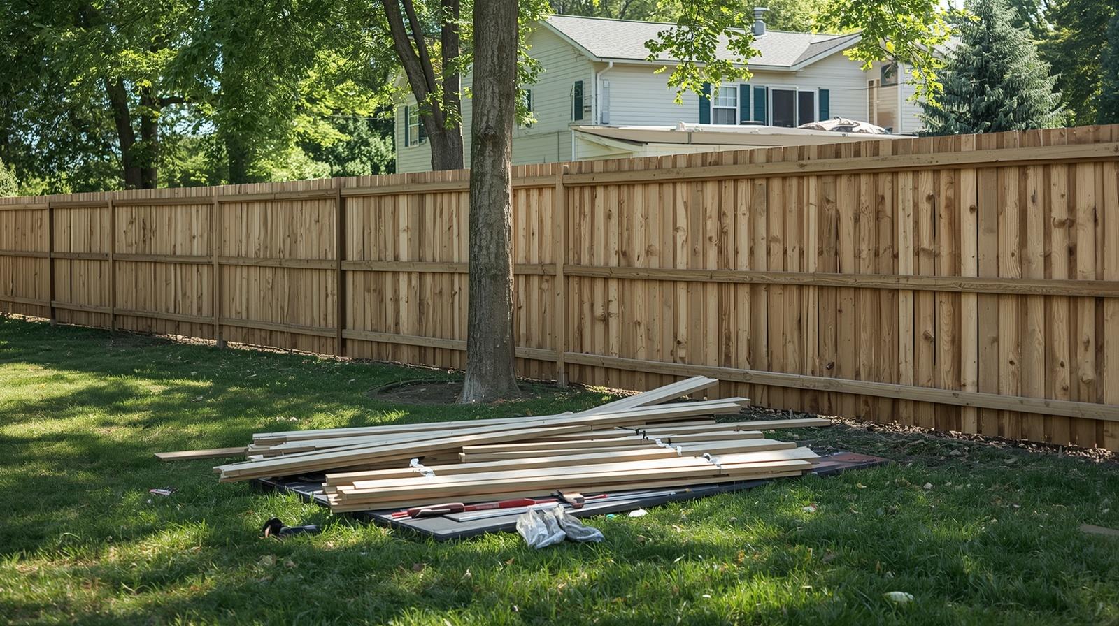 Old damaged fence next to newly upgraded fence in Clinton WI.