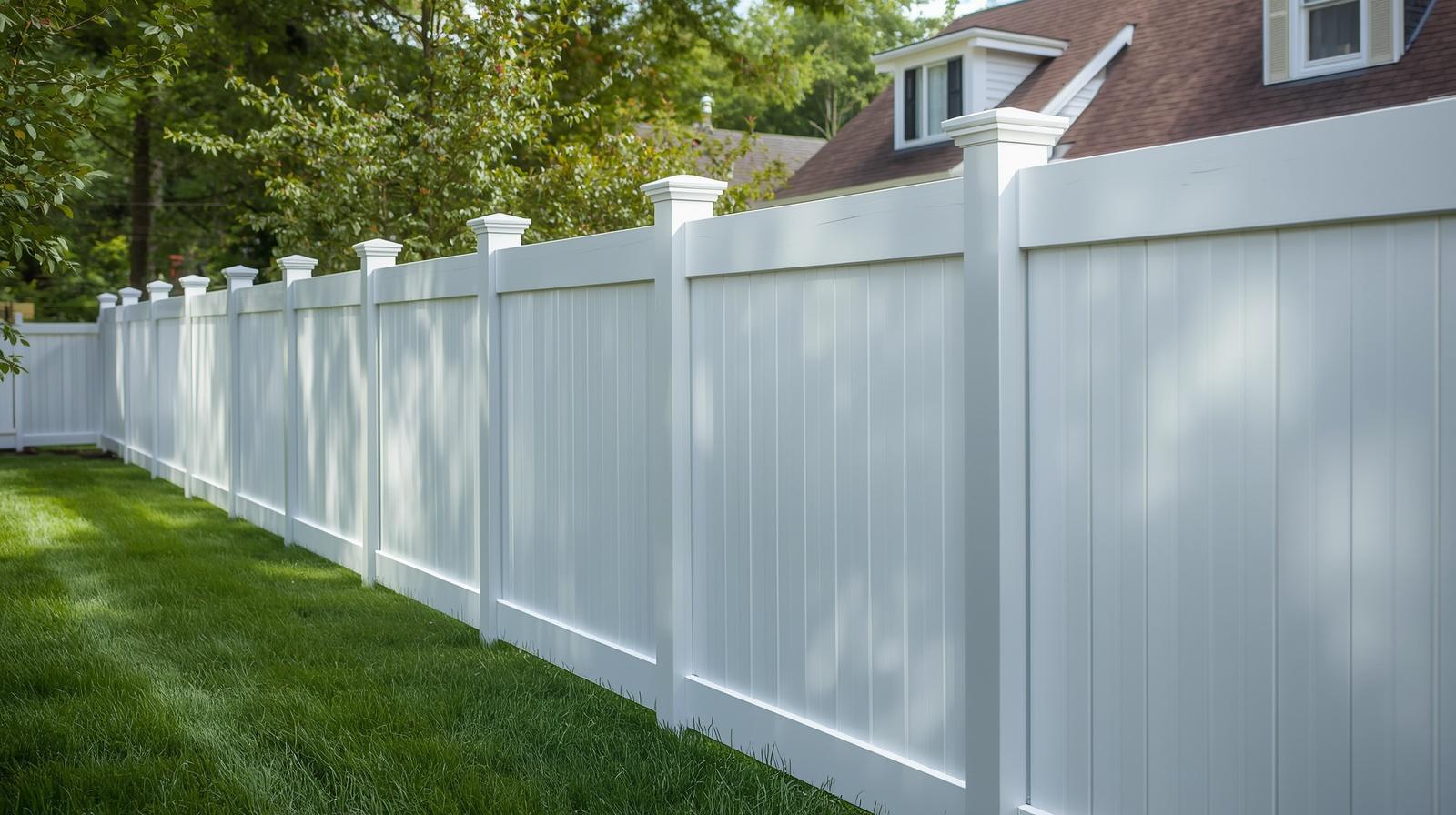 Vinyl fence installation around residential property in Galena IL.