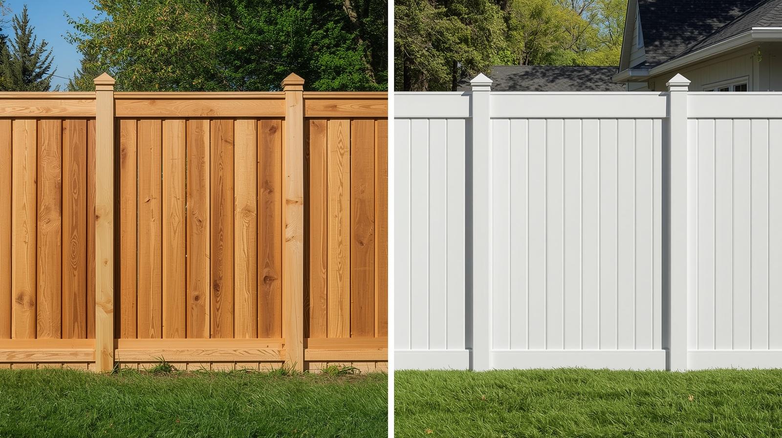Wood and vinyl privacy fence installation on residential property in Albany WI.