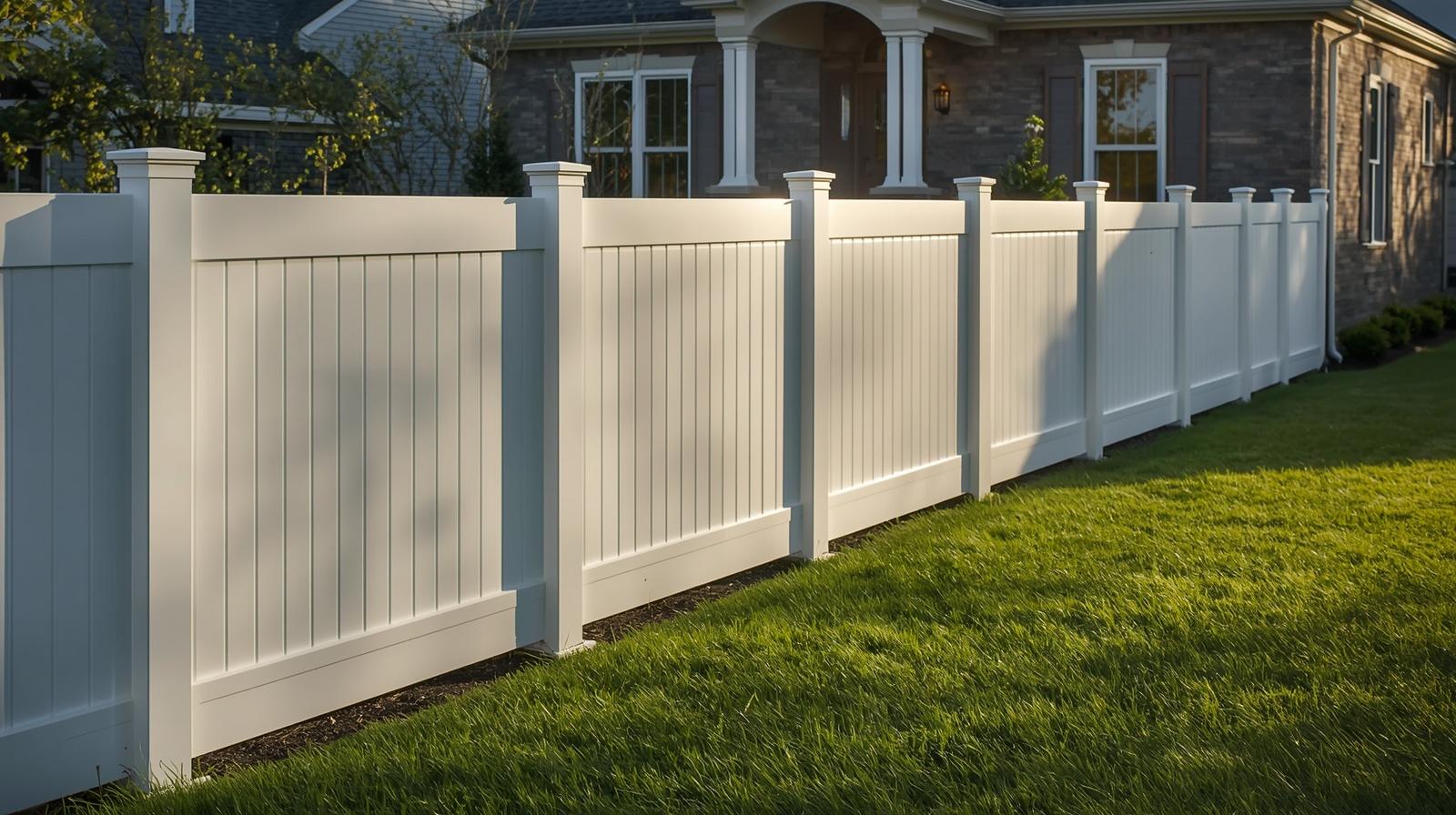 Vinyl fence installation around residential property in Huntley IL.