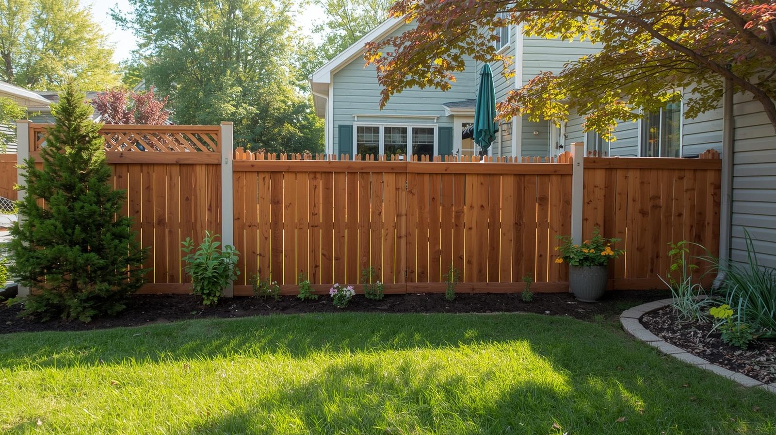 Wood fence installation around residential backyard property in Winnebago IL.