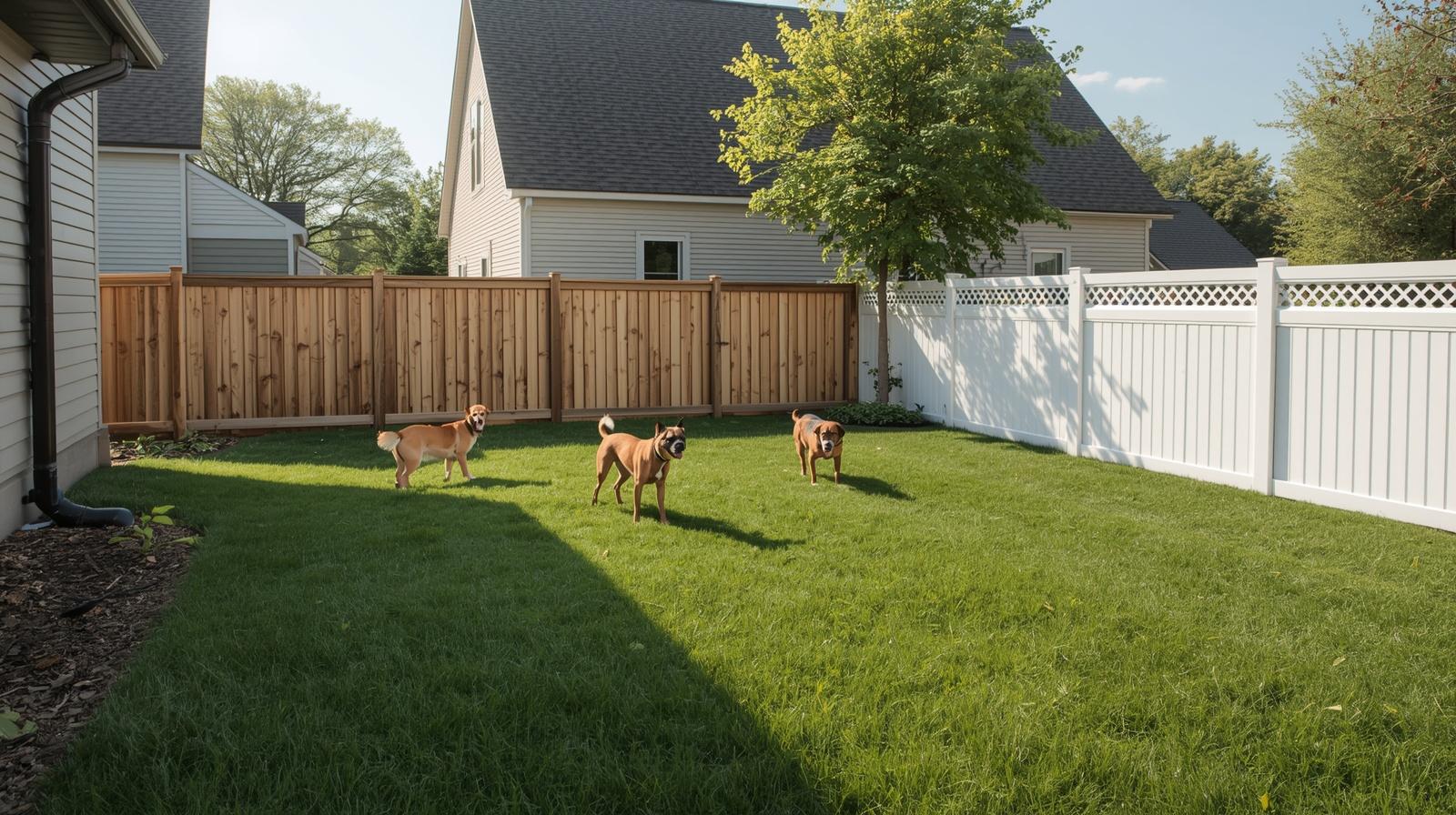 Pet-friendly fence installed around backyard for dogs and pets in Poplar Grove IL.