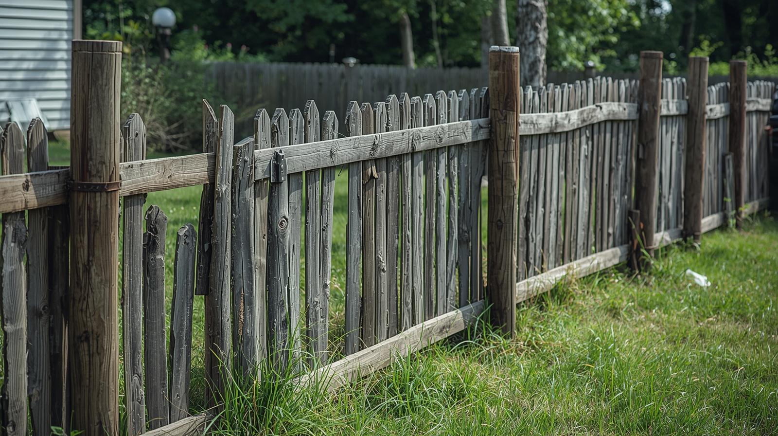 Old damaged fence scheduled for replacement on property in Newark WI.