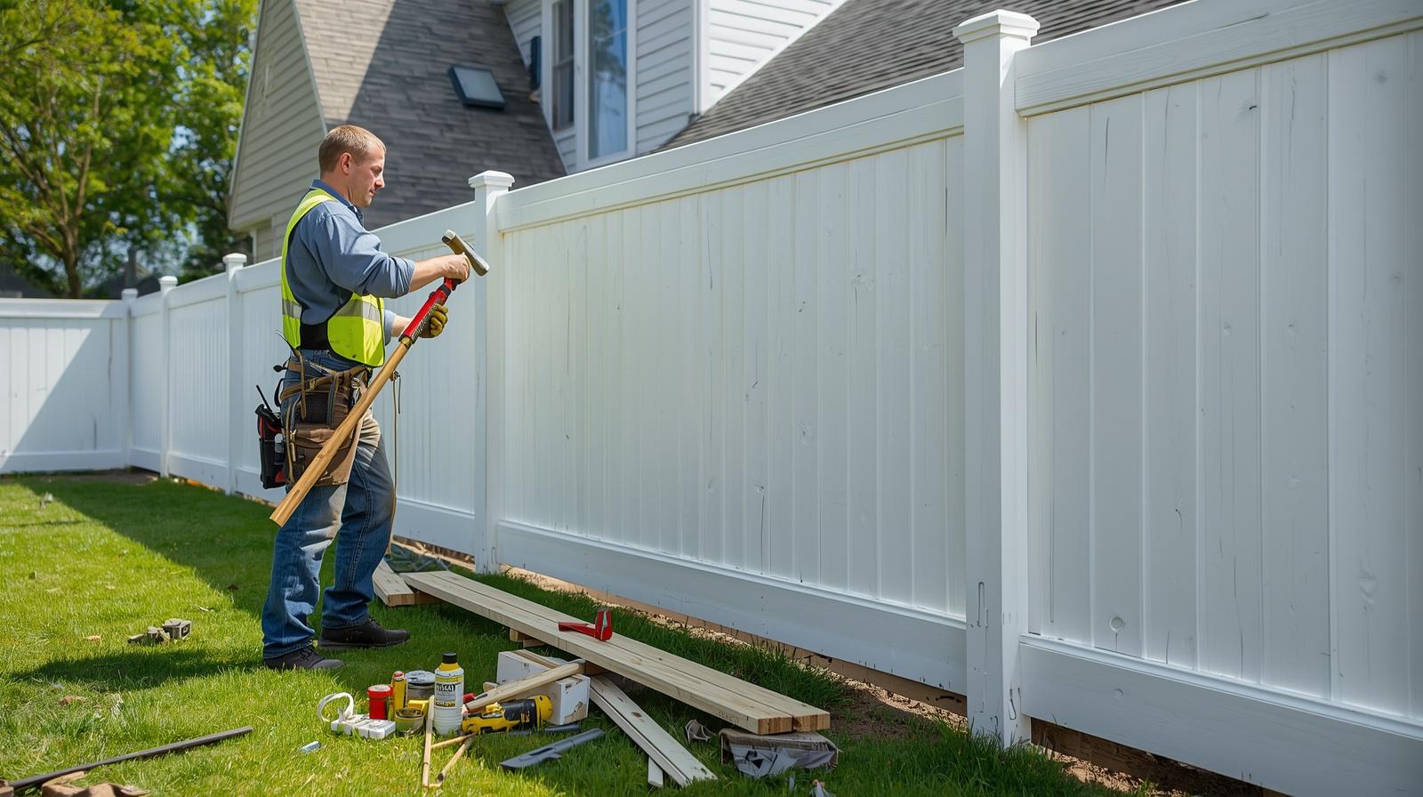 Fence installation crew building residential fence in Loves Park IL.