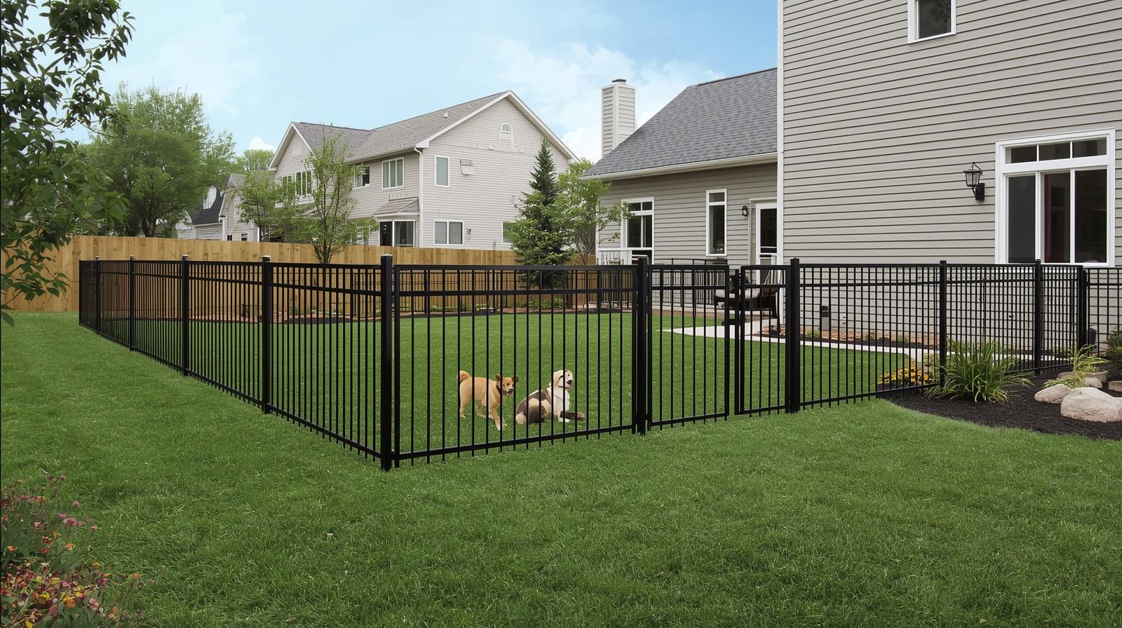 Pet-friendly fence installation around residential yard in Albany WI. Pet-friendly fence installation around residential yard in Albany WI.