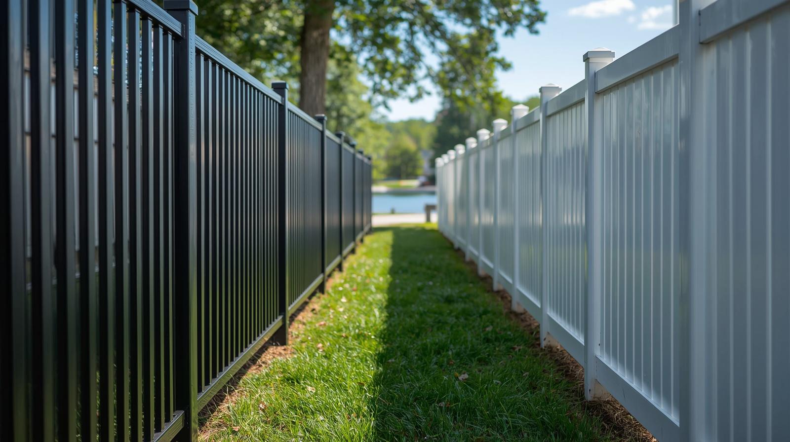 Comparison of aluminum fence and vinyl fence on residential property in Lake Geneva WI.