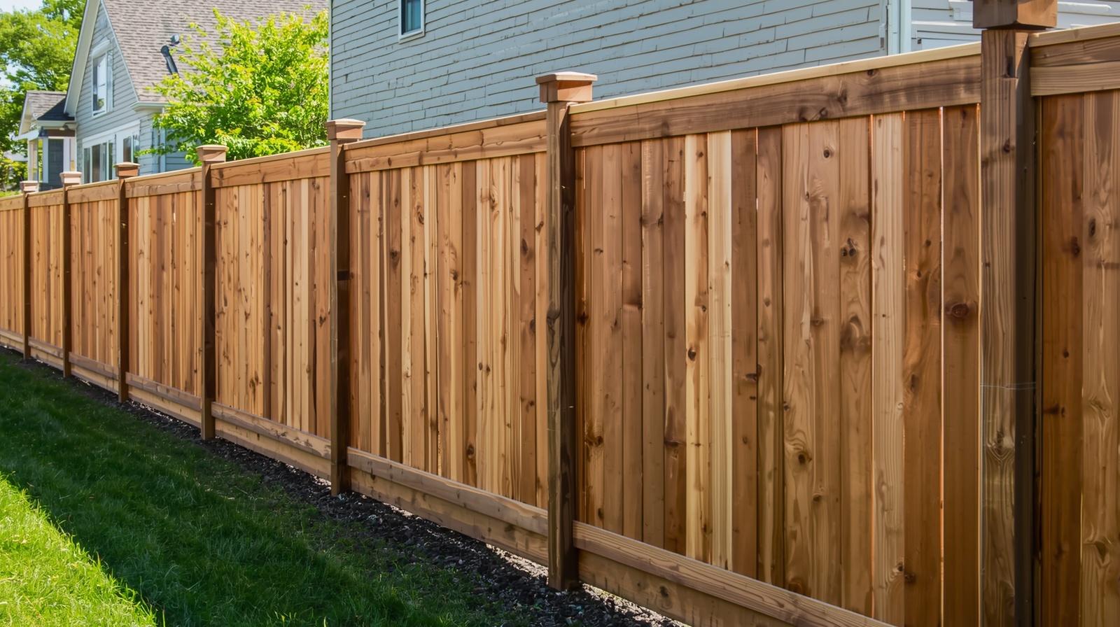 Wood privacy fence installation around residential property in Belvidere IL.