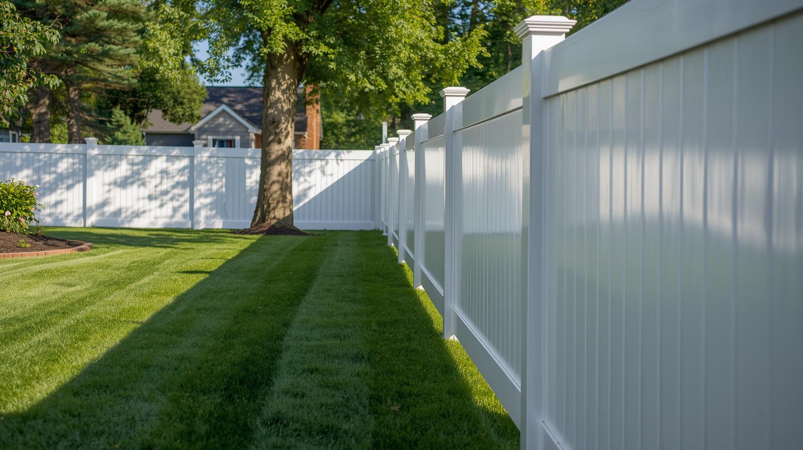 Vinyl fence installation on residential property in Huntley IL.