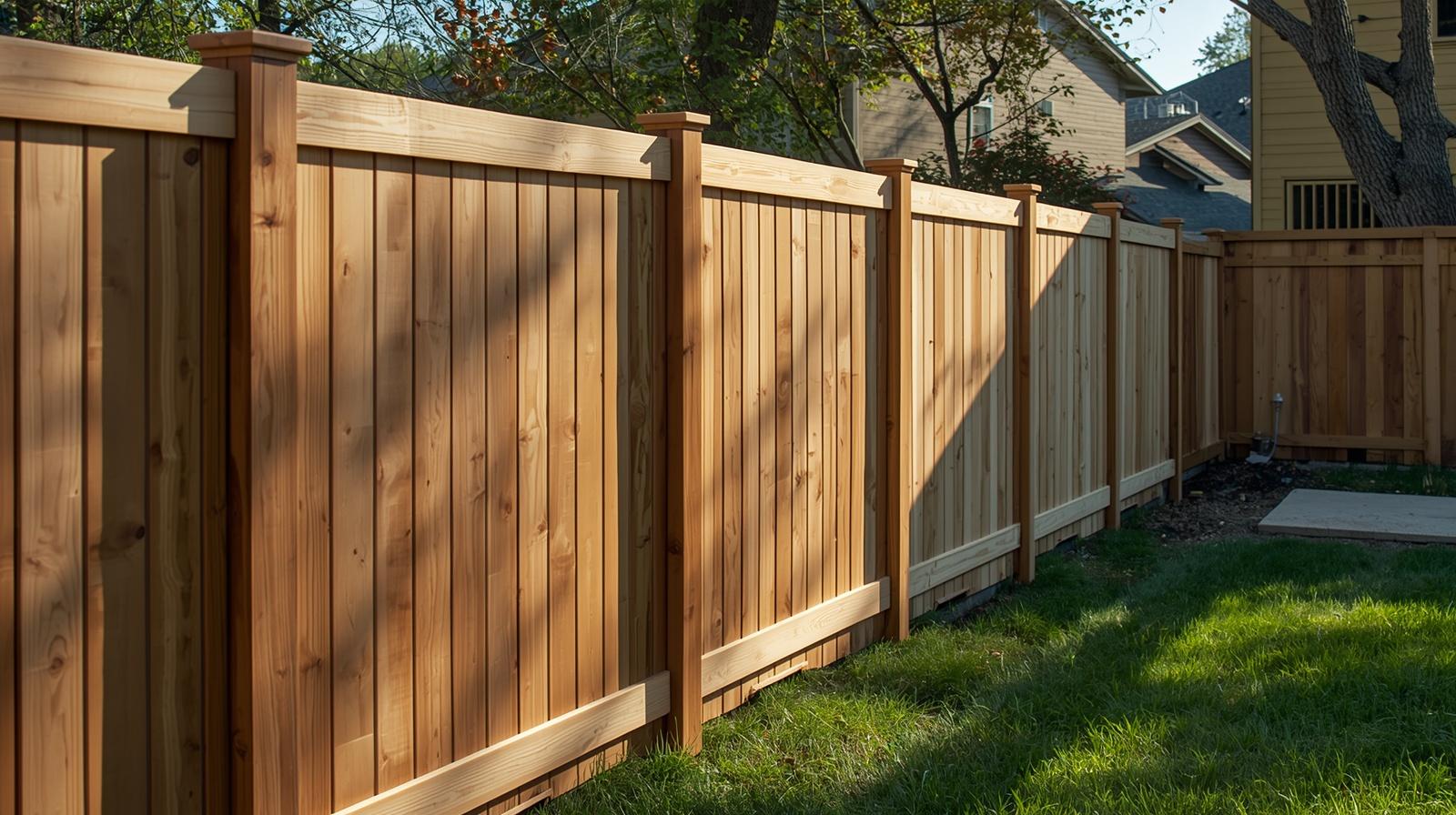 Wood fence installation around residential property in Turtle WI.