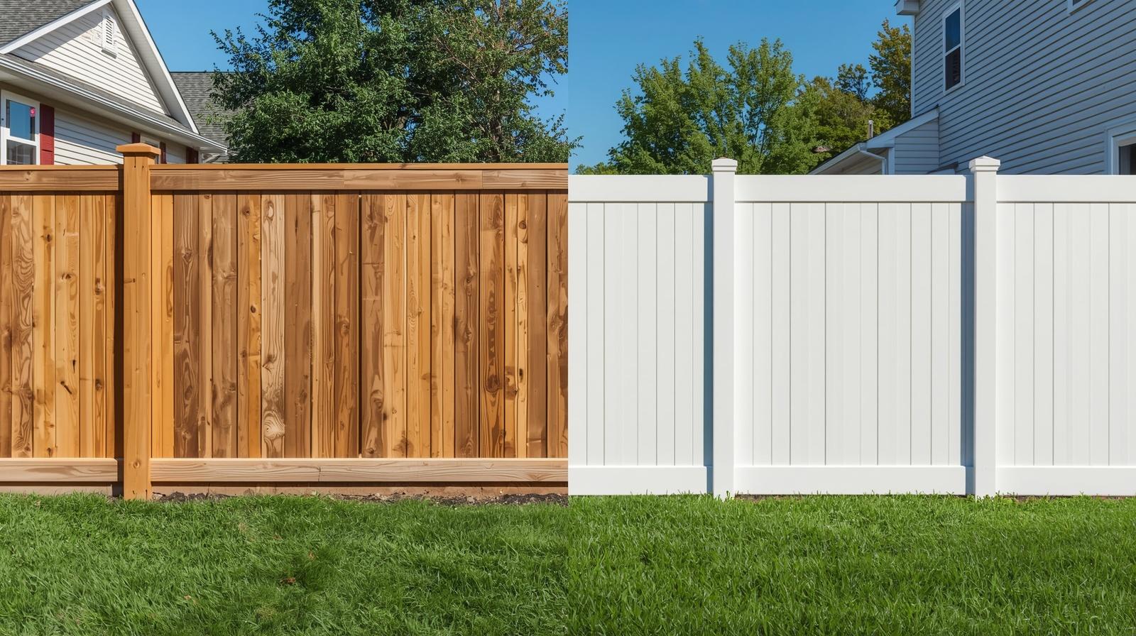 Wood and vinyl privacy fence installation on residential property in Hanover WI.