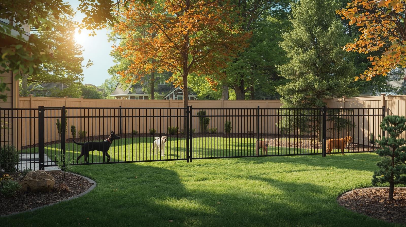 Pet-friendly fence installation surrounding a residential yard in Davis Junction IL.