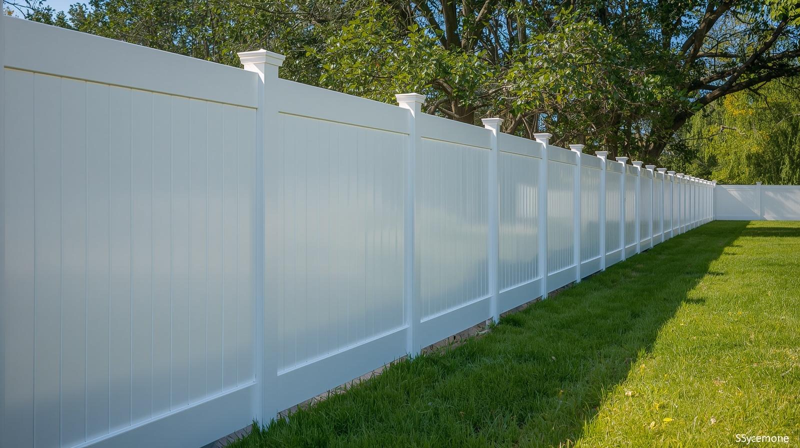 Vinyl privacy fence installed on a residential property in Dixon IL.