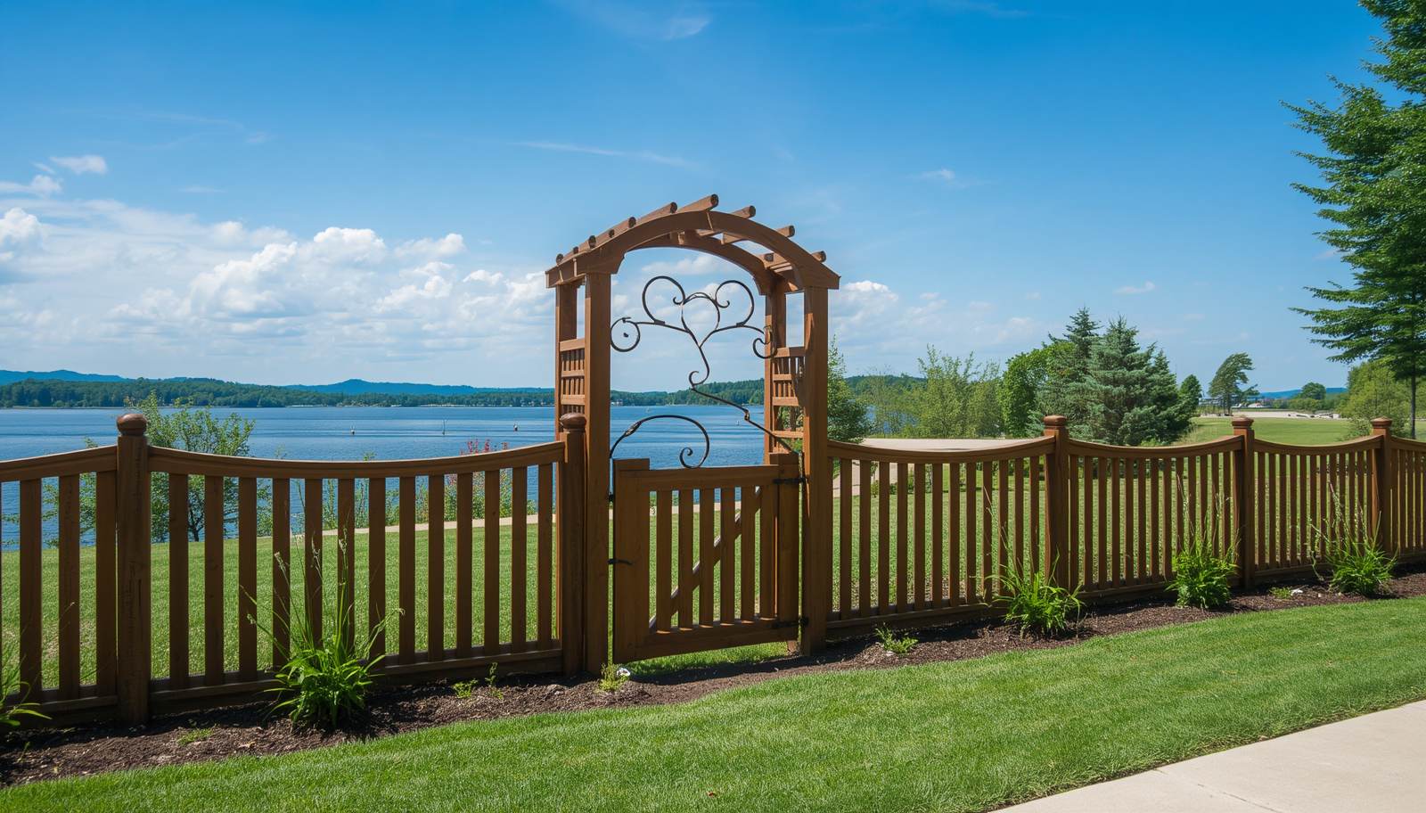 Decorative fence enhancing a home's landscape and outdoor living space in Lake Geneva WI.